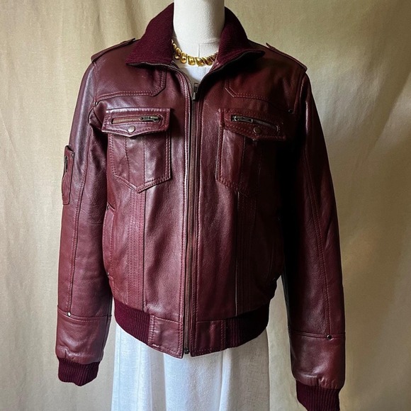 American Vintage Jackets & Blazers - Vintage New York Burgundy Leather Bomber Jacket Quilted Lining M/L USA